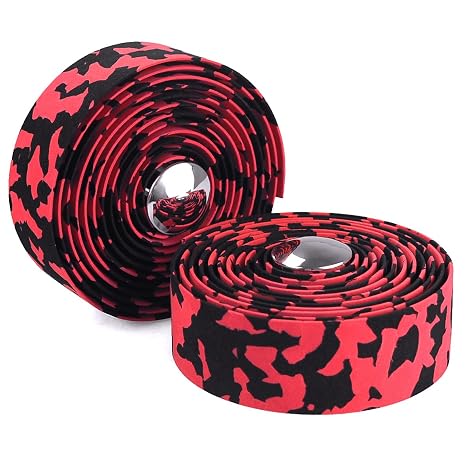 KINGOU Black & Red Camouflage EVA Road Bike Handlebar Tape with Bar Plugs - 2PCS Per Set