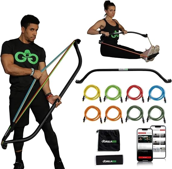 Gorilla Bow Home Gym Resistance Training Kit - Full Body Workouts - Adjustable Bands - Portable Equipment Set - Kickstarter Funded (Heavy Black)