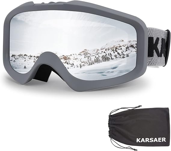 Karsaer Ski Goggles Anti-Fog Snow Goggles OTG 100% UV Protection Snowboard Goggles Bendable Dual-Lenses for Men Women Youth