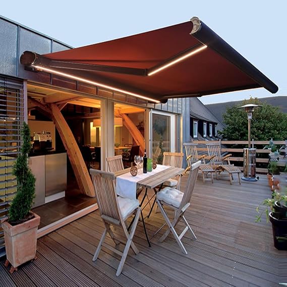 Electric Patio Awning, Retractable Sun Shade Awning, New Upgrade Sun Shade Shelter Cover with Light, Outdoor Canopy Sunsetter Awnings for Deck, Backyard, Garden,6.5 * 5FT