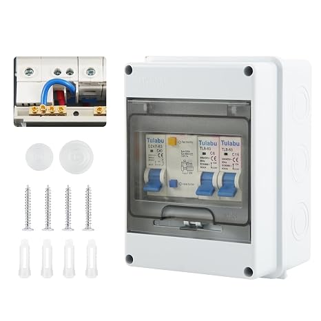 2 Way Consumer Unit Circuit Breaker, Garage Unit with Assembly Tool, 40A 30mA RCD 2MCB 6A+16A, IP65 Anti-Leakage Fuse Box for Garages Caravans Workshops