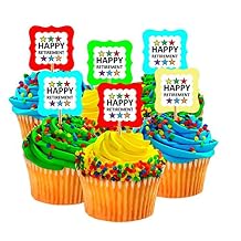 Happy Retirement Rainbow Cupcake Decoration Topper Picks - 12ct