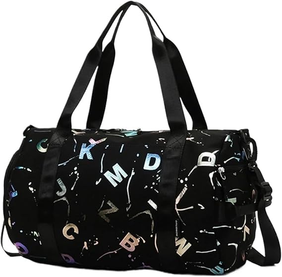 Gym Yoga Sport Dance Bag For Girl Boy Graffiti Letters Printing Travel Fitness Siwmming Dry Wet Waterproof Crossbody Deffle Bag(Black)
