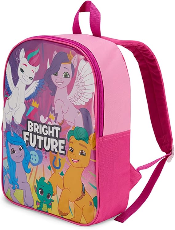 My Little Pony Hasbro 15" Unisex Toddler Preschool Backpack - Multicolor Cartoon Design, Lightweight & Durable Polyester, Padded Straps, Zip Closure