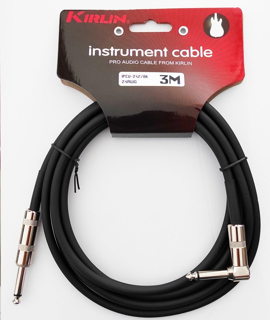 Kirlin IPCV-242B-3M-BK Instrument Guitar Cable 3 Meters L Angle Cable