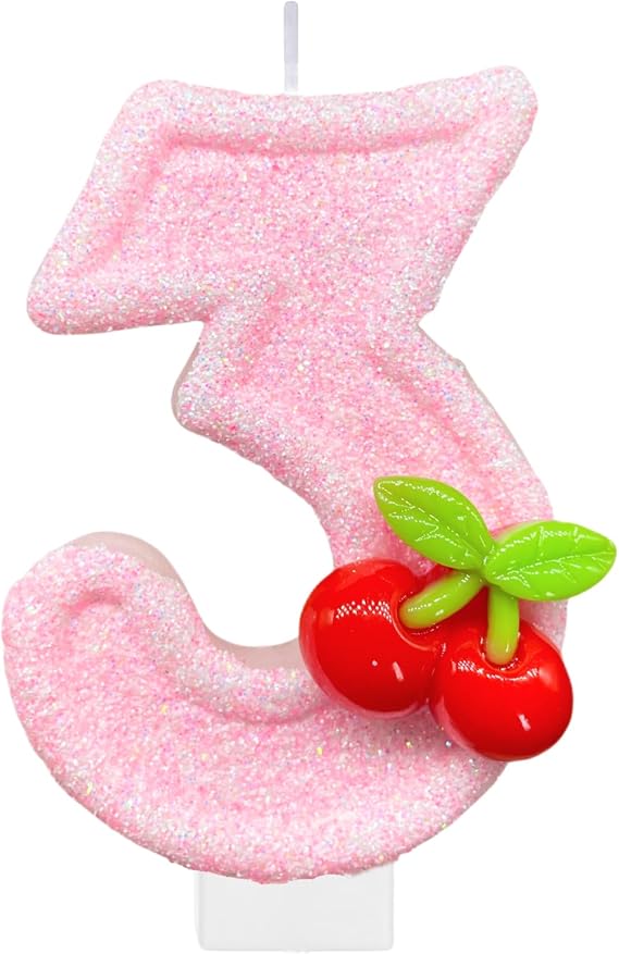 Cherry Birthday Candles, Cheetah Number 3 Cake Candle, Shes The Cherry on Top Party Decoration, 3rd Birthday Cake Topper Birthday Party Decor