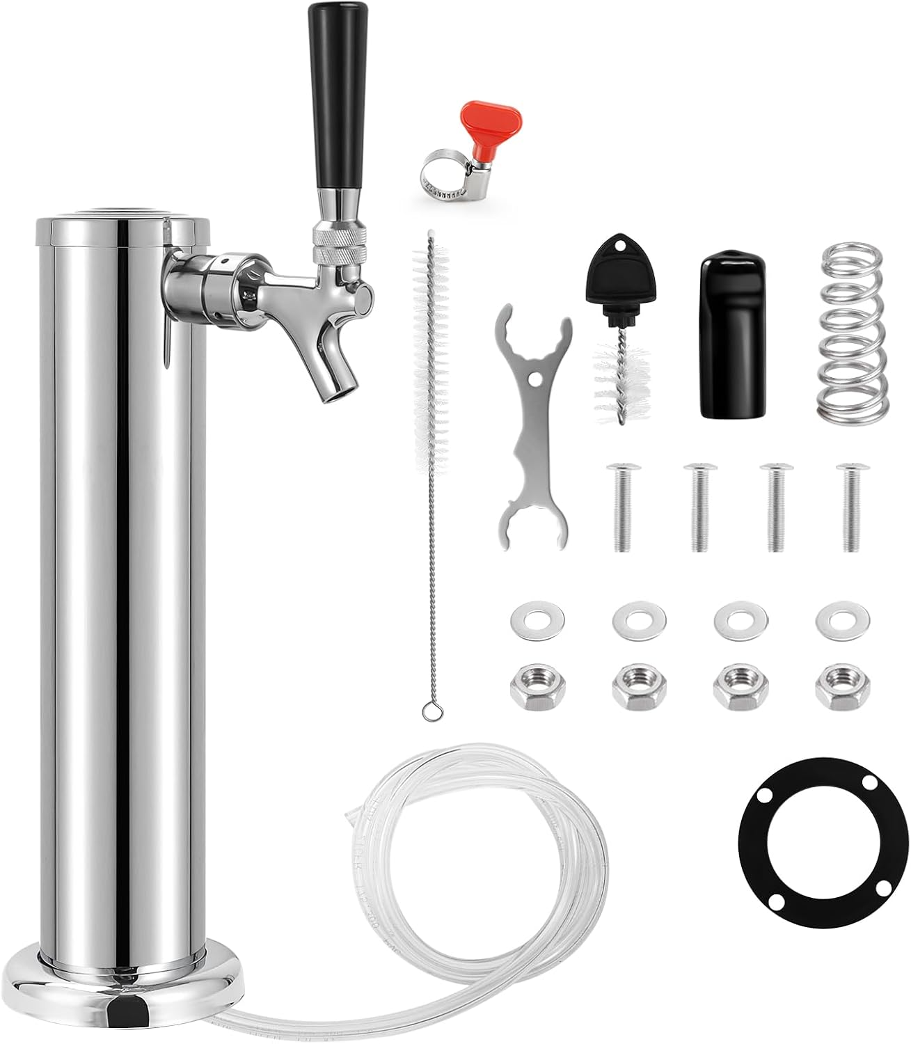 Kegerator Tower - Single Tap 3 Beer Tower, Stainless Steel Beer Tap Faucet, Draft Beer Dispenser for Home Bar, Keg Tap, Kegerator Replacement Parts with Pre-Assembled Line