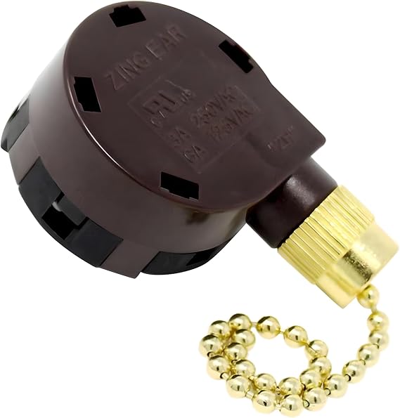 ZE-268S5 ZH 4 Speed 5 Wire Pull Chain Ceiling Fan Switch Replacement Repair Kit 4 Way 5 Position Rotary Motor Controller 6A 125VAC 3A 250VAC for Fans and Appliances - Brass Finish