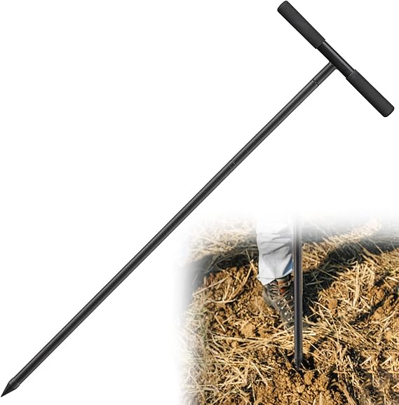 Metal Soil Probe Rod - Septic Tank Locator Tool with T Handle,32-48 Inch Adjustable Ground Probe Rod Steel for Tile Probing,Soil Compaction, Pipe and Gopher Runs Locating