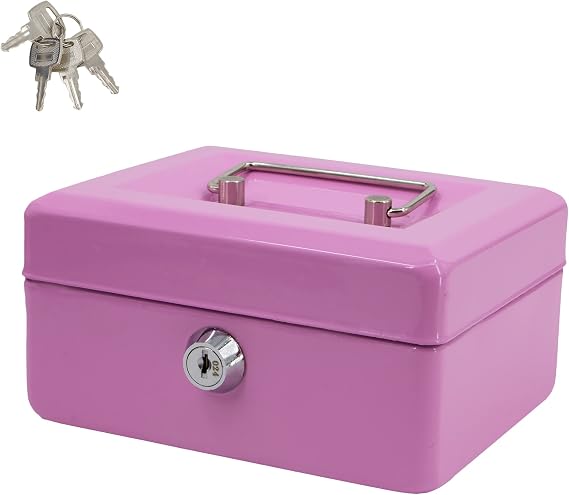 Time to Sparkle 6 Inch Small Lock Box Money Safe with Tray (Pink)