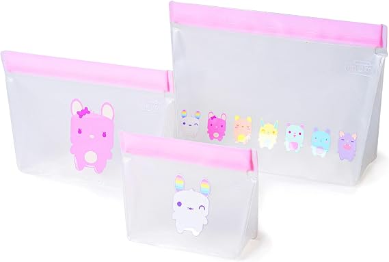 MUMI Piccolo Reusable Silicone Zip Up Bags - Set of 3, BPA-Free, Pink