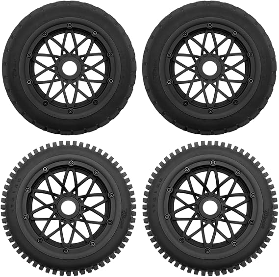 Front and Rear Studded Tires Assembly Black for 1/5 HPI Baja ROVAN KM 5B Rc Car Parts