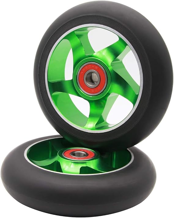 2pcs Replacement 100mm Pro Scooter Wheels with Abec 9 Bearings for MGP/Razor/Lucky/Envy Pro Scooters (Green)