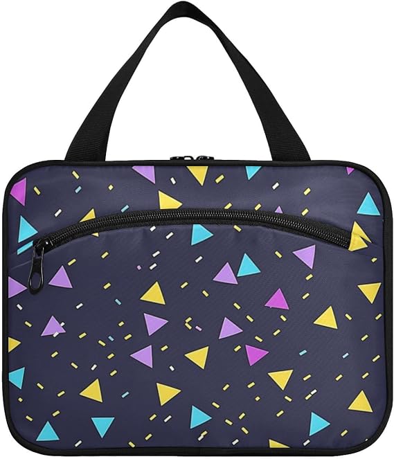 Neon Colored Triangles Hanging Shaving kit Travel Bag with Hook, Designer Accessories Waterproof Toiletry Bag for Travel Essentials Backpacking estuche de maquillaje para Mujer L