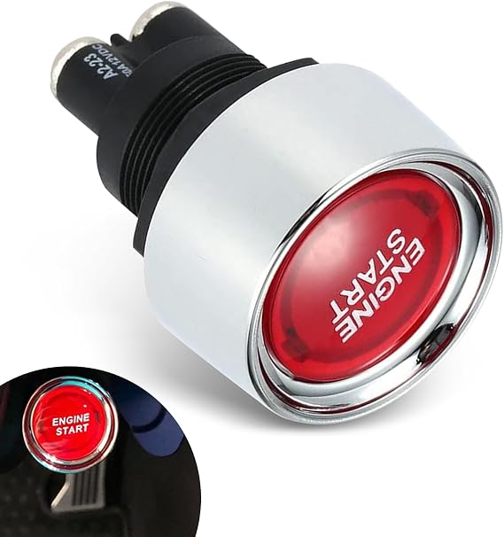 1 PC Car Engine Start Ignition Push Switch, 1.8" x 1.3" 12V 50A Keyless Push Start Switch Accessory, Momentary Engine Start Push Button Replacement, Universal for Cars Trucks Boat (Red)