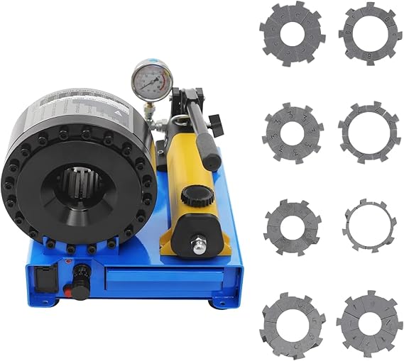 Hydraulic Hose Crimper with 8 Sets of Dies(0.39-1.22"), High Pressure Hydraulic Hose Crimper Machine Handheld Hose Crimping Tool, Manual Crimping Machine for Automotive, Industrial & Plumbing Pipes