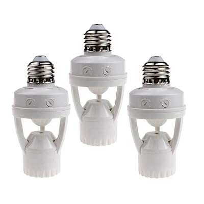 LPHUMEX 3pcs Motion Sensor Light Sockets, E26E27 Screw in Motion Sensor Sockets for Existing Lights, Dusk and Dawn Auto Lights Motion Detector Indoor for Front Door Porch Garage Closet