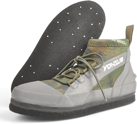 Rock Fishing Wading Boots with Felt Sole & Steel Studs Anti-Slip Neoprene Reef Shoes for Men, Quick-Dry Breathable Drainage Shoes for Surf, Jetty, and Sea Fishing