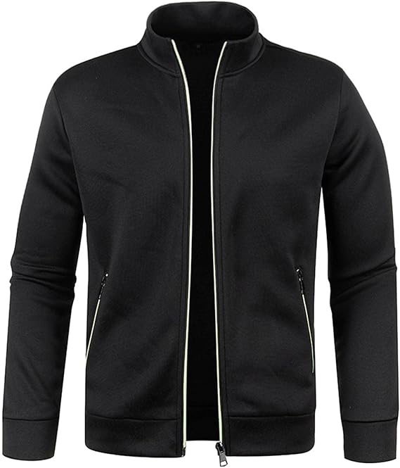 Men's Full Zip Track Jackets Lightweight Slim Fit Stand Collar Long Sleeve Cardigan Coat with Pocket Athletic Jacket