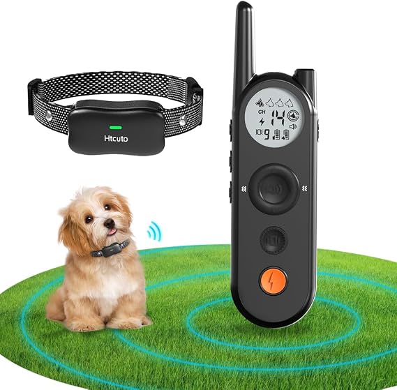 Htcuto Wireless Dog Fence 3500FT Electric Fence and 6100FT Remote Training Collar, 185 Days Rechargeable Battery - IPX7 Waterproof Collar, Vibrate/Beep/Shock Modes for All Dogs....