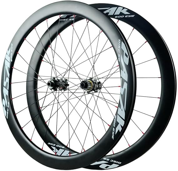 700C Road Bike Carbon Wheelset, 50MM Rim Thru Axle 142mm HG Sealed Bearings Disc Brake Cycling Racing Wheels 24H Spoke Weight 1720g for 7-12 Speed