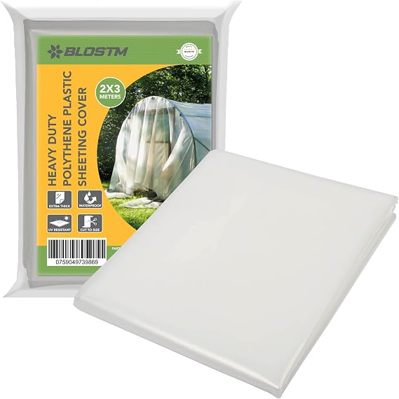 BLOSTM Heavy Duty Polythene Sheeting 2m X 3m Thick Plastic Sheeting for Gardening Insulation & Building Rubble Protection - 1000g (250 Micron)