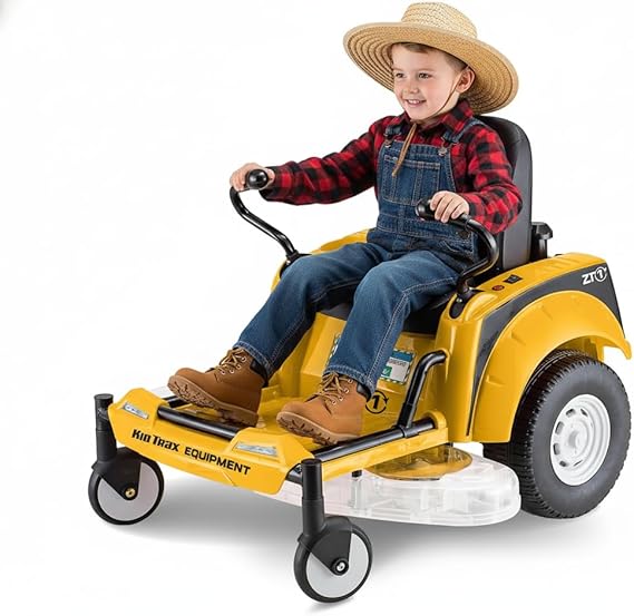Kid Trax 12V Zero Turn Lawn Mower Tractor Toy - Riding Lawn Mower, Outdoor Toys, Kids Electric Car, Ride On Tractor, Dual Handle, Twist and Turn, Speed to 3MPH, Max Weight of 77lbs, Age 3-7, Yellow