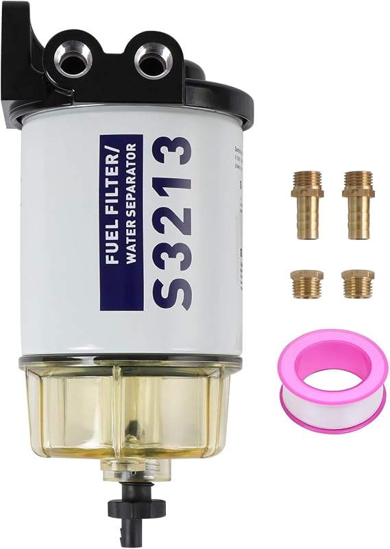 Fuel Filter Water Separator replacement for Marine Outboard Motor Mercury with 3/8" Barb x 1/4" NPT brass Fittings Replaces# S3213, S3214, 35-60494-1, S3213, 18-7932-1, 18-17928, 35-809097
