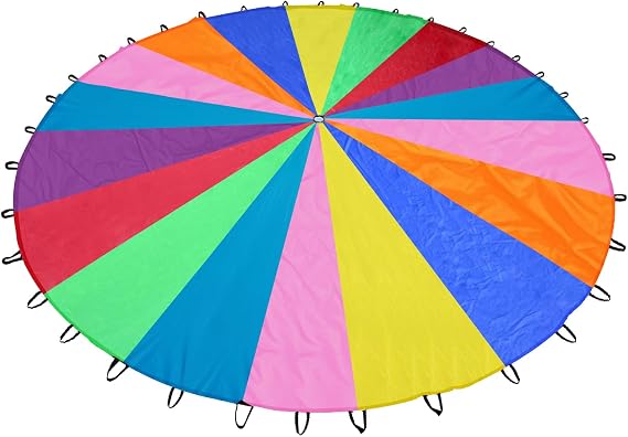 Rainbow Parachute for Kids, Play Parachute Toy with Handles, Parachute Game for Kids Cooperation Group Play and Outdoor Playground Activities