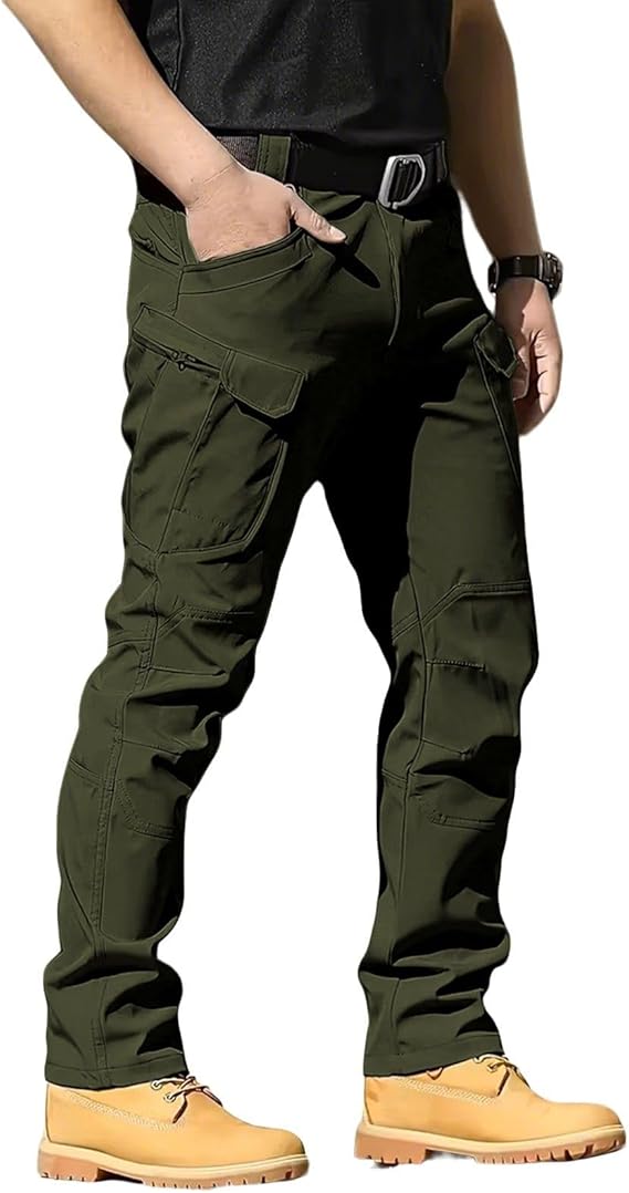 Men's Lightweight Tactical Pants, Water Resistant Hiking Cargo Pants with Multiple Pockets for Outdoor (No Belt)