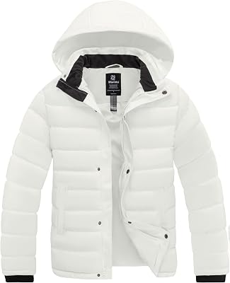 wantdo Mens Quilted Puffer Jacket Hooded Waterproof winter jacket Warm Puffer Coat Outwear