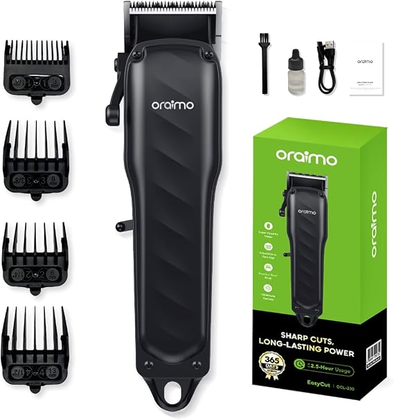 Oraimo Barber Clippers Cordless Hair for Men Cutting Kit Zero-Gap Blade | Super Powerful Motor, Adjustable to Zero Gap, Stainless Steel Blade, 150-Minute Runtime