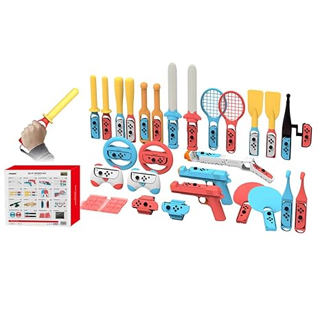 2023 Switch Sports Accessories Bundle - 30 in 1 Family Accessories Kit for Nintendo Switch OLED Sports Game, Tennis Racket, Baseball Bat, Game Gun, Paddle, Game Card Case, Boxing Bandage