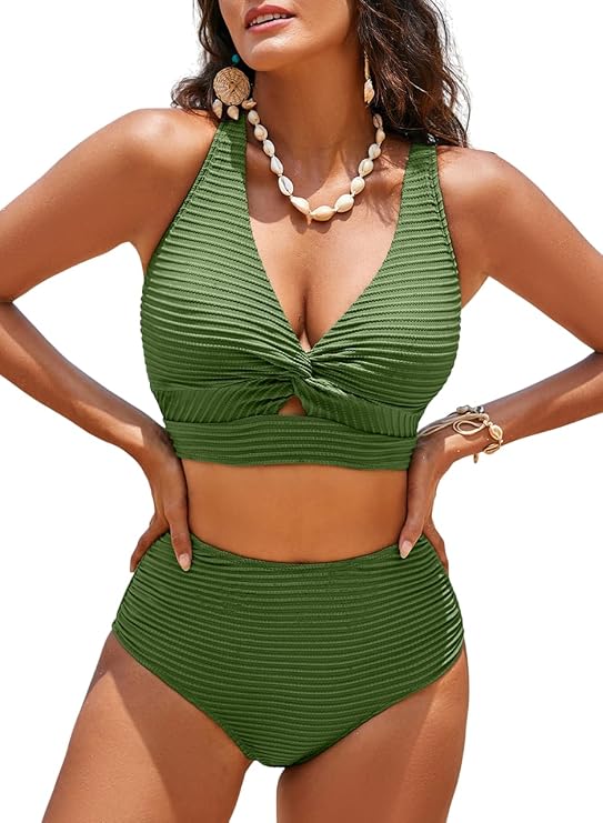 Herseas Womens Textured Bikini Sets 2 Piece Twist Front Top Sexy Swimsuits