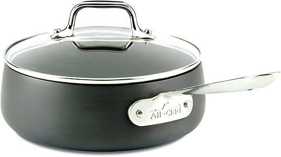 All-Clad 11644905477 E7853364 HA1 Hard Anodized Nonstick Dishwasher Safe PFOA Free Saute Pan Cookware, Black, Aluminum