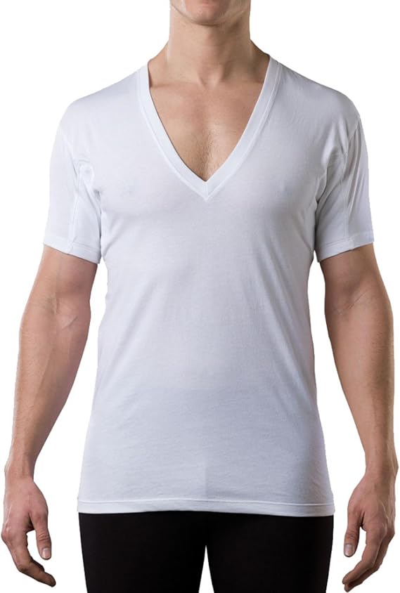 The Thompson Tee Men's Sweatproof Undershirt | Cotton Deep V Neck | Original Fit | with Sweat Pads