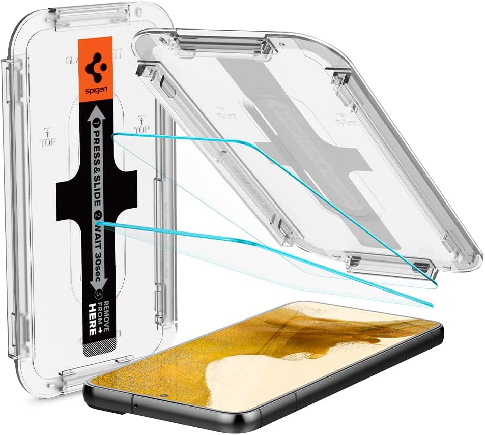 Glass Screen Protector compatible with Spigen Galaxy S22 5G Easy Installation GLAS.tR EZ Fit Slim HD 2 Pieces - AGL04151