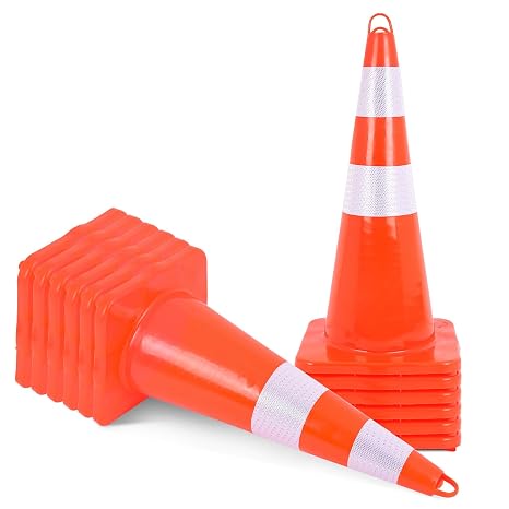 Traffic Safety Cones 12 Pack 28 Traffic Cones with Reflective Collars, Heavy Duty Construction Cones Orange Road Parking Cones for Driveway, Road, Driving Training, Traffic Control