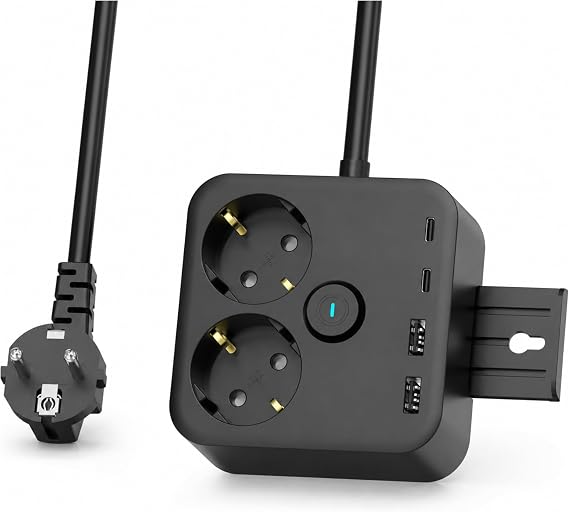 Astreon Akım Korumalı Çoklu Priz, 2 Adet USB, 2 Adet Type-C Girişi, Hızlı Şarj Desteği, Termal Akım Korumalı, 2 Metre Kablo Uzunluğu, Tüm Elektronik Cihazlar İçin Uygun 6 Portlu Çoklu Şarj İstasyonu