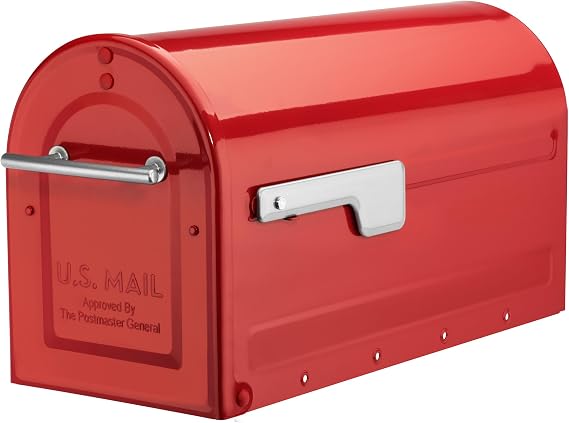 Architectural Mailboxes 7900-7R-SR Boulder Mailbox, Red | Galvanized steel build for outside with rust-resistant powder-coat finish and a magnetic door closure. USPS approved.
