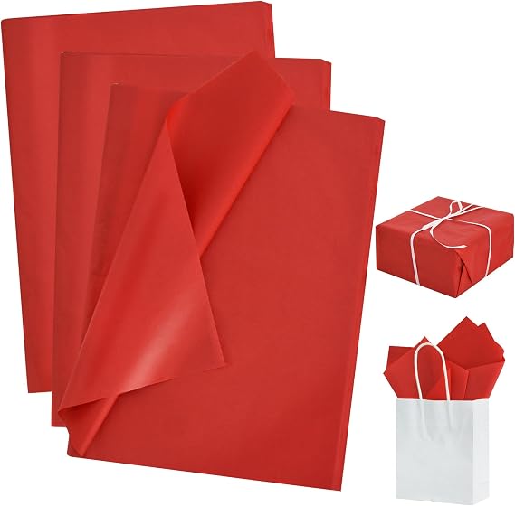 BEISHIDA 100 Sheets Red Tissue Paper Bulk, Wrapping Tissue Paper for Gift Bags, 14 x 20 Inch Gift Wrap for Valentine Birthday Wedding Graduation DIY Crafts Holiday Flowers