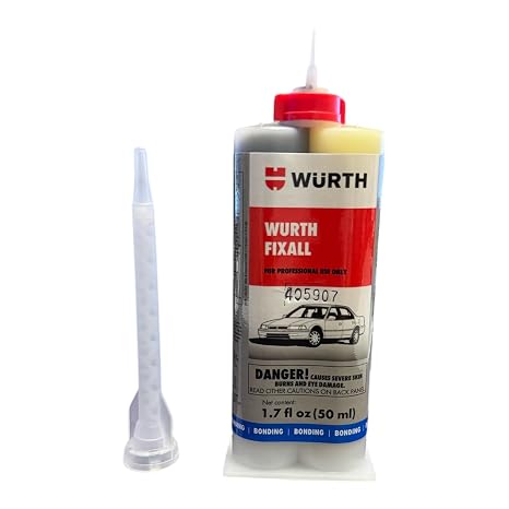 Listing for Wurth Fix All 2-Part Epoxy Adhesive 50 mL (1.7 fl oz) High Strength, Non-Sagging Adhesive for Metal, Fiberglass, Molding Compound Panels Includes Application Mixing Nozzles
