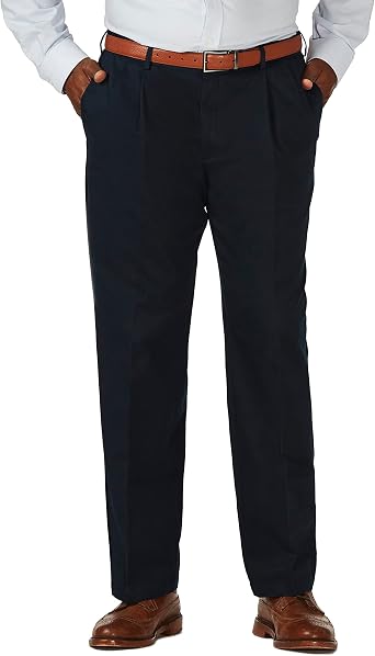 Haggar Mens Work to Weekend Hidden Expandable Waist No Iron Casual Pant - Flat and Pleat Front