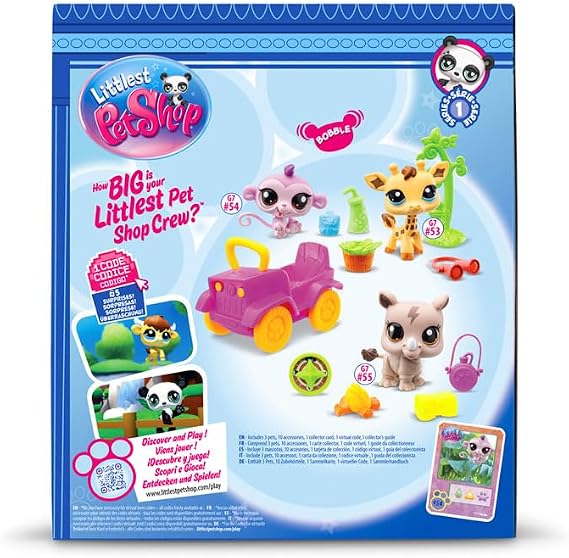 BANDAI Littlest Pet Shop - Pack Safari - 3 Animals and Accessories - Official License - Cute Animal Figures Play Set - Miniature Animal Figures - Toy for Children from 3 Years - BF00524