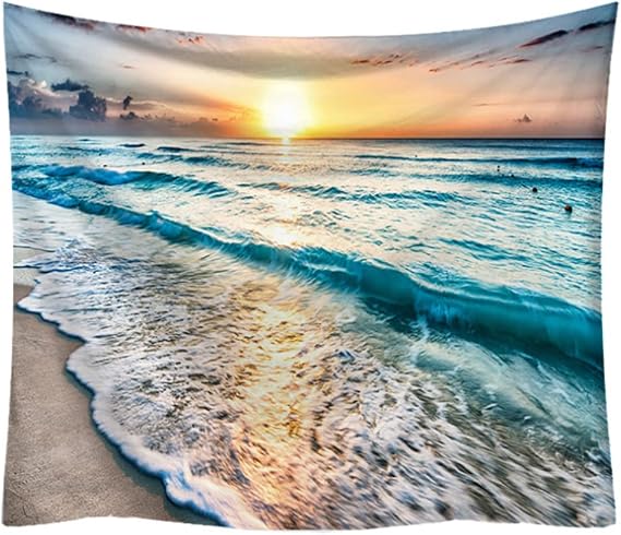 Beach Tapestry Sunrise By Wall Hanging Ocean Wall Art Decor for Room Dorm Bedroom Living Room(150x130cm)