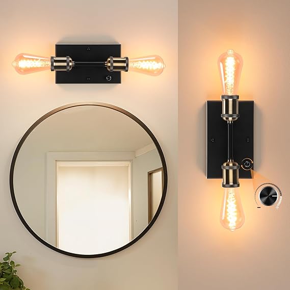 Lightess Bathroom Wall Sconce with Switch Dimmable Farmhouse 2-Light Copper