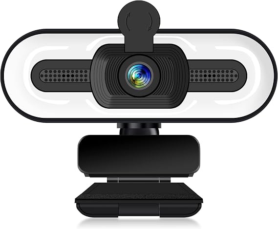 1080P Webcam with Microphone for Desktop, USB PC Laptop Computer Camera with Ring Light & Webcam Cover, 3 Light Colors, 110 Wide Angles View, Plug and Play