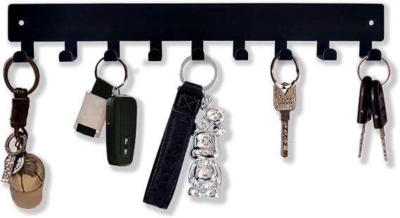 Key Holder for Wall Decorative, Metal Key Holder, Key Organizer for Wall Mount, Hanging Key Rack with 9 Hooks, Key Hooks for Hallway Entryway Office Kitchen Farmhouse (9 Hooks)