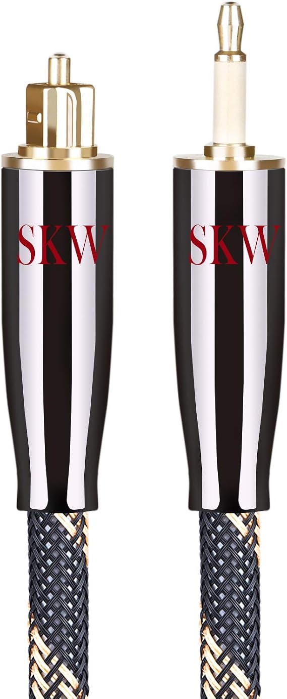 SKW Mini Toslink to Toslink Male to Male Optical Digital Audio Cable High-Reinforced Transparent Polymer Core Nylon Braided 6.5ft (2M)