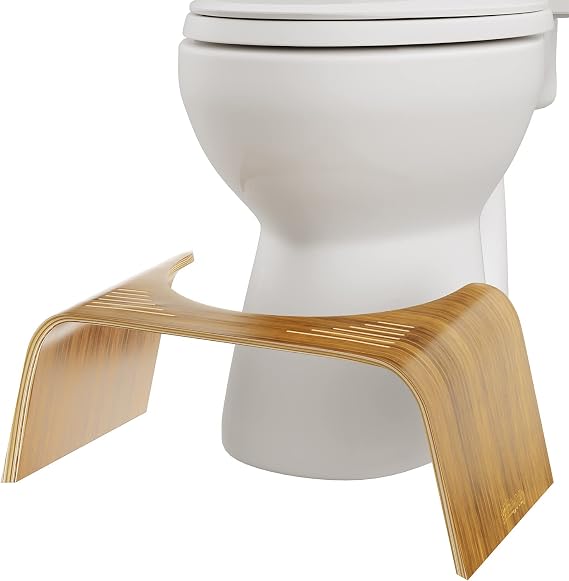 Squatty Potty Slim Teak Bathroom Toilet Stool 7 Inch - Wood | Squat Footrest Bathroom Stool for Improved Bowel Health and Natural Posture with Sleek and Modern Design